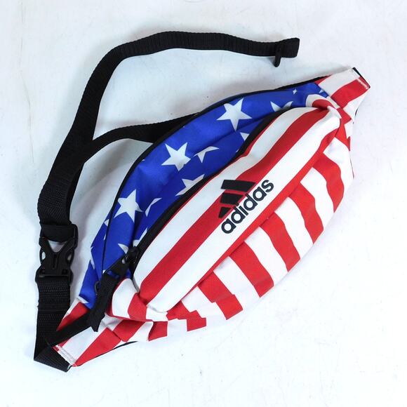 Adidas American Flag Fanny Pack Belt Bag Red White Blue Zip Closure - Picture 1 of 6